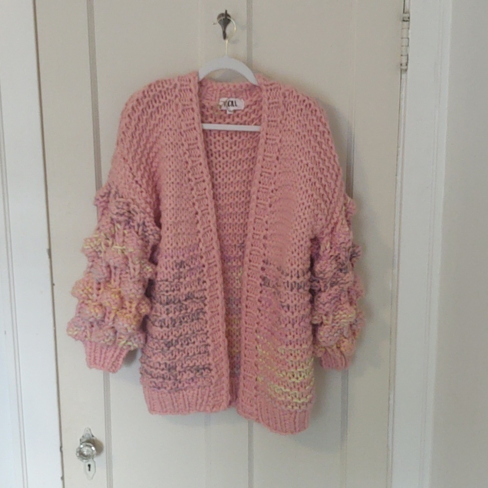 P. Cill Pink Bobble Sweater / Open Front Cardigan Sz S/M